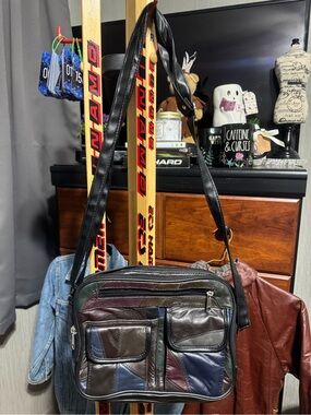 Vintage Patchwork Leather Multi-Pocket Crossbody Bag Casual Everyday Purse